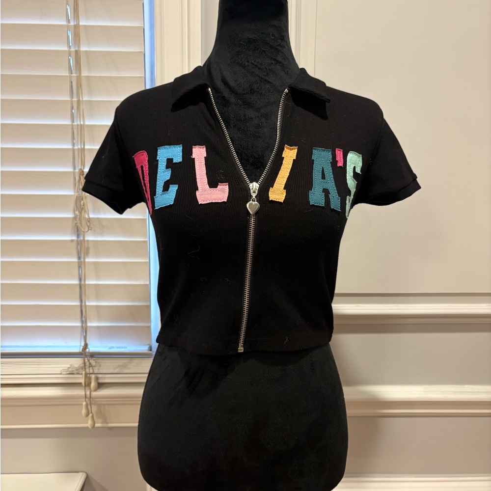 Delia's 90s Embroidered Letters Zip-Up rop Top